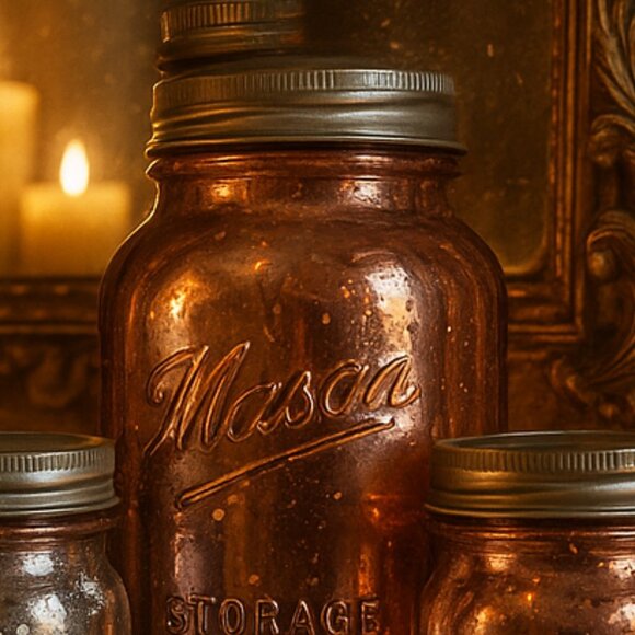 NWT Set of 4 Vintage Mason Jar Limited Edition Mercury Glass Rose Gold With Lids - Picture 2 of 16